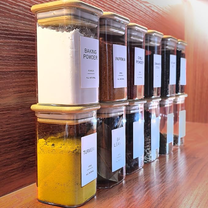 12 Pcs Glass Spice Jars with Bamboo Airtight Lids & 201 Labels - 8oz Square - Image 6
