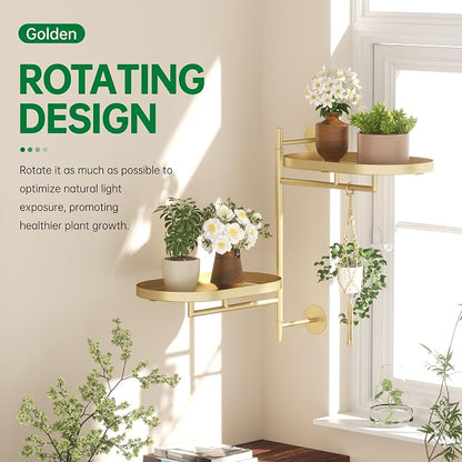 Rotating Window Shelves for Multiple Plants Indoor, 2-tier Metal Corner golden - Image 3
