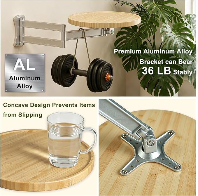 Wall Mounted Folding Table, Retractable Small Bamboo Drop Down Floating Wall - Image 5
