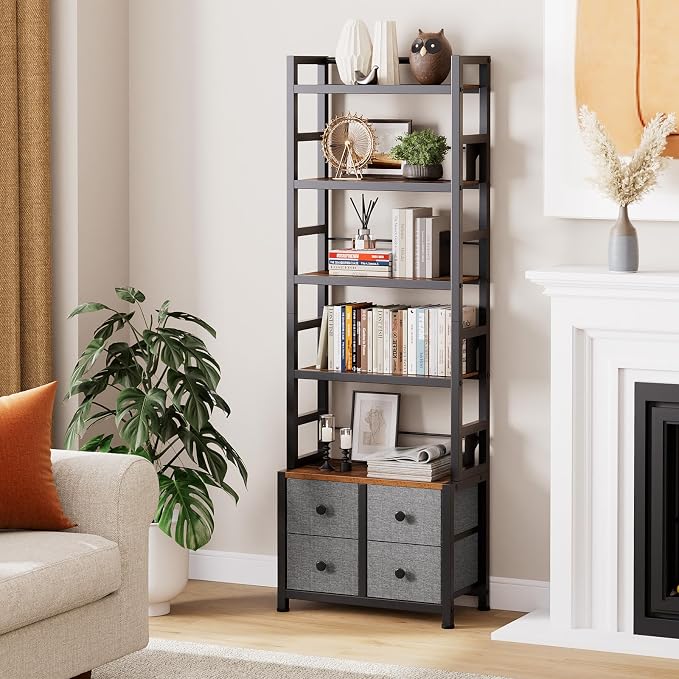 5 Tier Bookshelf, Modern Bookcase - Image 2
