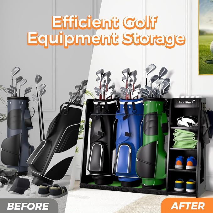 Wooden Golf Storage Organizer for Garage, Premium Golf Bag Holder Rack for - Image 5