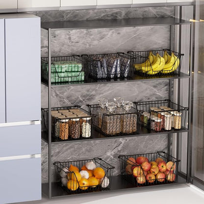 Stackable Wire Metal Baskets Sturdy Cabinet Organizer Wire Pantry Freezer Bin - Image 4
