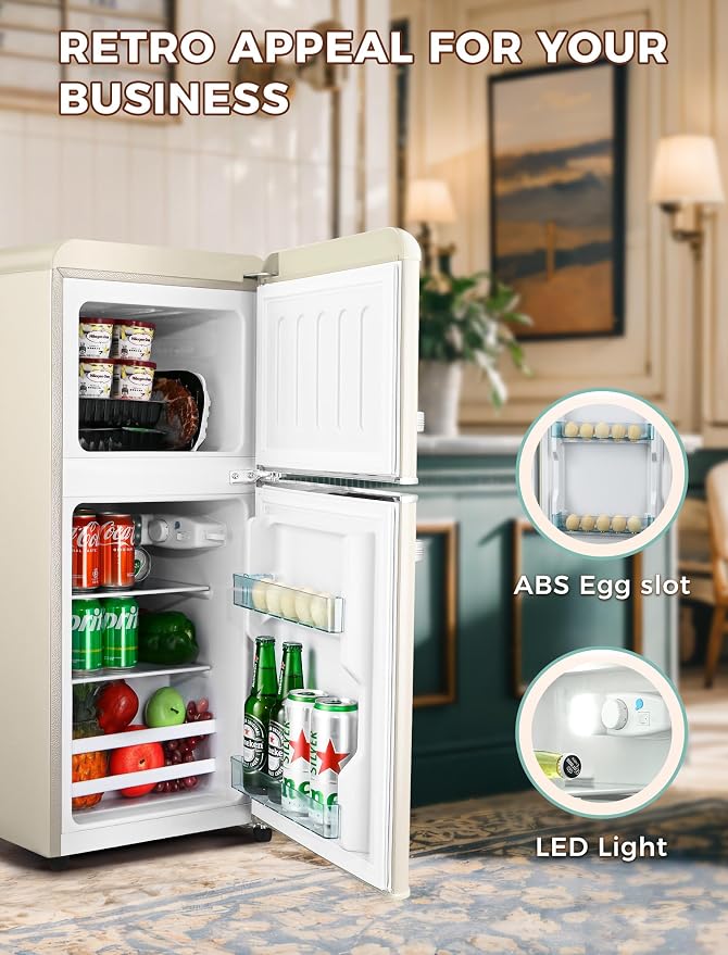 Fridge with Freezer, 3.2 Cu.Ft Retro Double Door Refrigerator with 7 Level - Image 5