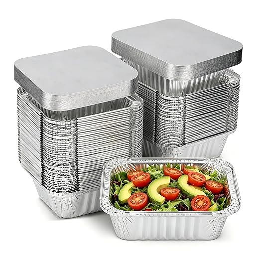 100 Pack - Aluminum Pans with Lids -1LB, Foil Pans - to Go Food Containers by FUIIKEEM