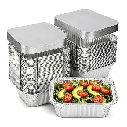 100 Pack - Aluminum Pans with Lids -1LB, Foil Pans - to Go Food Containers by FUIIKEEM