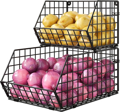 2-Tier Potato and Onion Storage Bin, Stackable Wire Baskets by JKsmart