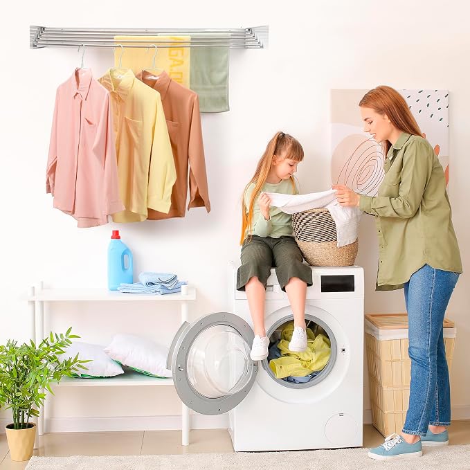 Wall Mounted Laundry Drying Rack, Retractable Clothes Drying Rack - Image 7