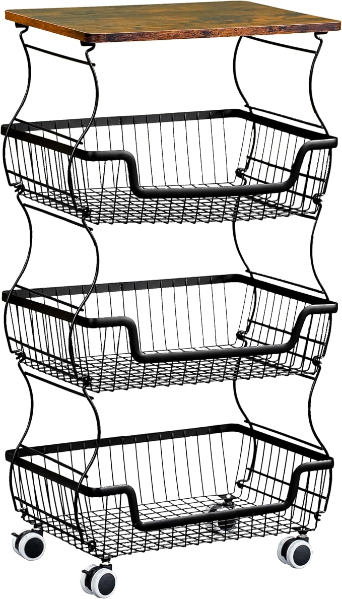 4 Tier Rolling Cart, Fruit Basket Metal by Unknown