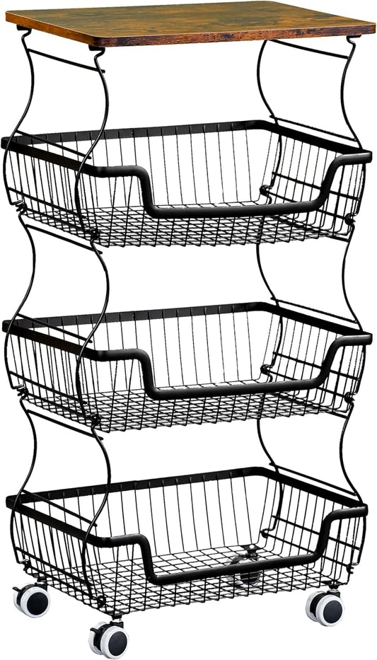 4 Tier Rolling Cart, Fruit Basket Metal by Unknown