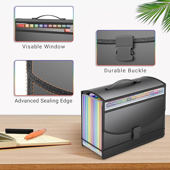 Accordion File Organizer with Handle, 13 Pockets Expanding File Folder - Image 2