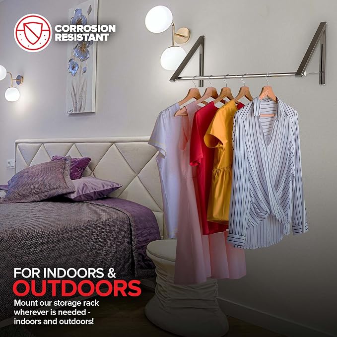 Double Foldable Clothing Rack w/ Extension Rod, Wall-Mounted Retractable - Image 7