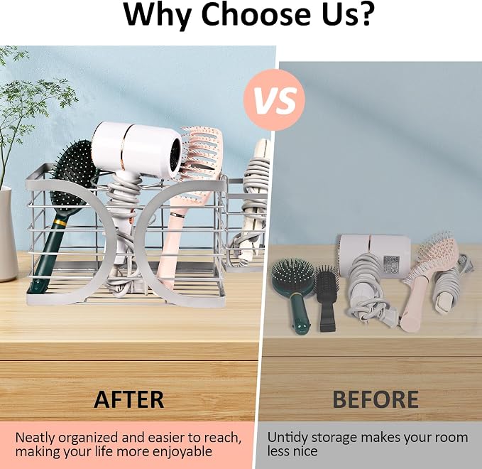 Elegant Light Gray Wall Mounted Hair Dryer Holder - Image 6
