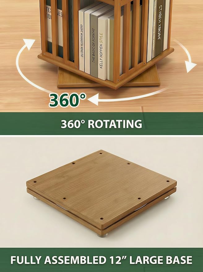 Lauxery 6-Tier Bamboo Rotating Bookshelf Tower, 74.8 in | Easy Assembly - Image 5