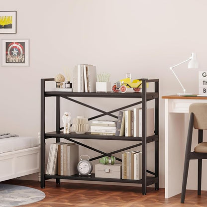 Homeiju 3 Tier Bookshelf 31.49" Width, Wood and Metal Etagere Bookcase - Image 7