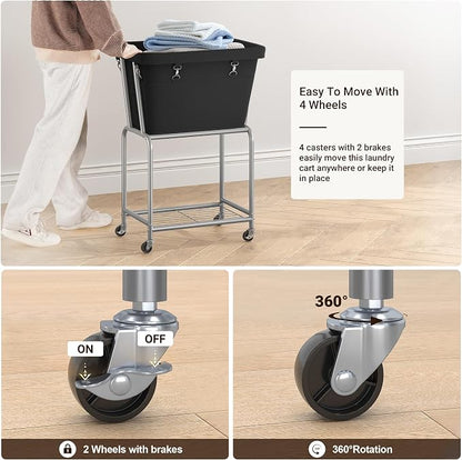 ELYKEN Laundry Cart with Wheels, Rolling Laundry Hamper with Removable Bag and - Image 4