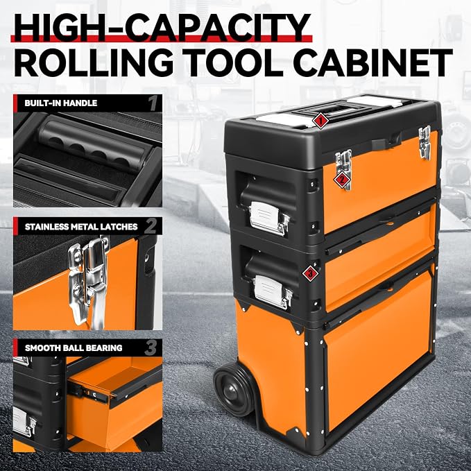 Auto Dynasty Stackable Tool Box 3-Tier Tool Separate Organizer Rolling Tool - Image 2