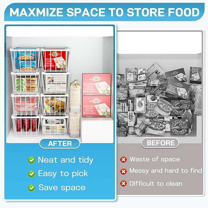SUNALLY Freezer Organizer Bins, 8 Pack Chest Freezer Organizer Stackable - Image 5
