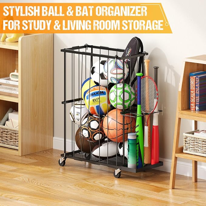 Garage Ball Storage With Baseball & Badminton Holder: Floor Sports Equipment - Image 3