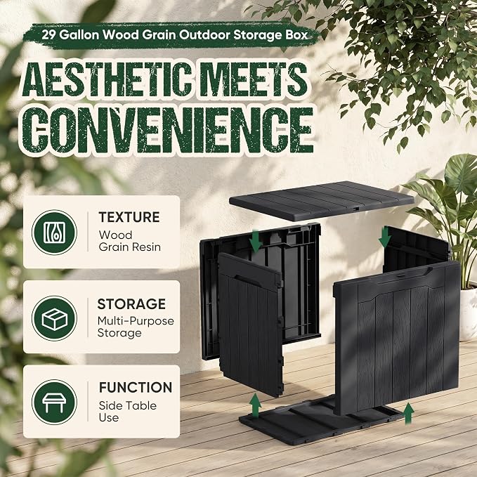 Devoko 29 Gallon Waterproof Outdoor Storage Box Resin Deck Box Lockable and UV - Image 3