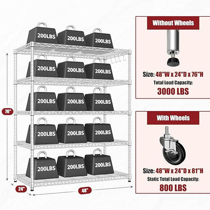 PrimeZone 5 Tier 48" Wx24''Dx81''H Wire Shelving - Image 3