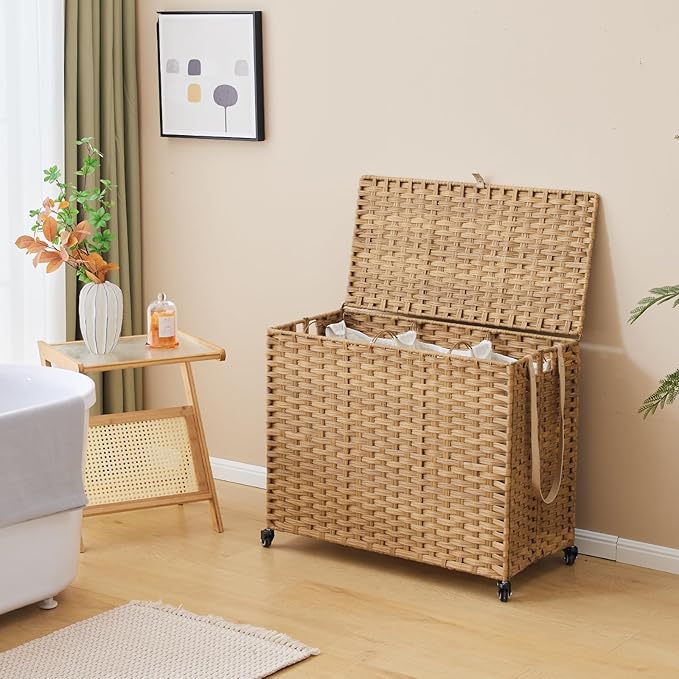 Laundry Hamper with Wheels, 52.8 Gallon Rolling Laundry Basket with Lid - Image 3