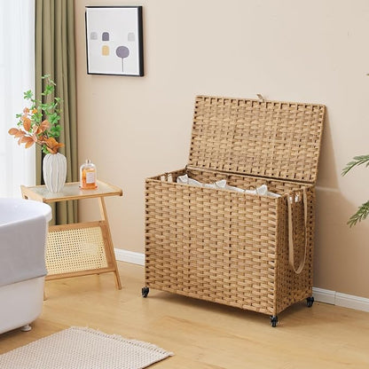 Laundry Hamper with Wheels, 52.8 Gallon Rolling Laundry Basket with Lid - Image 3