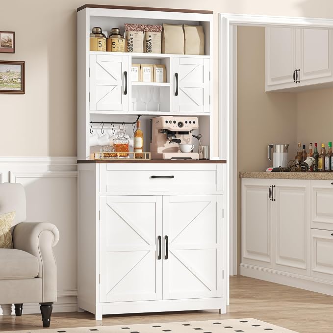 Saudism 70" Tall Farmhouse Kitchen Pantry Cabinet, Wooden Storage Cupboard - Image 3