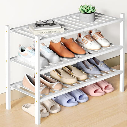 Smiry Bamboo Shoe Rack for Closet, 3 Tier Wooden Stackable Shoe Organizer by Smiry