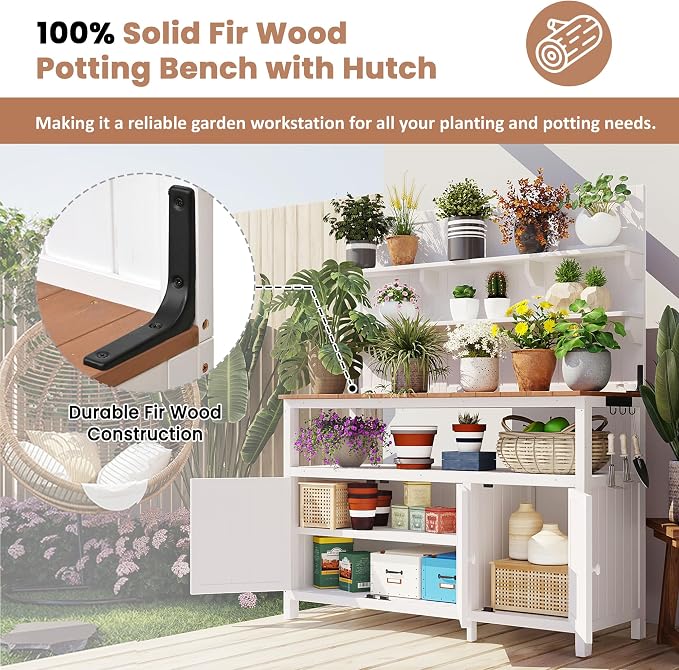 Merax Potting Bench, 50.2" W Solid Fir Wood Garden Workstation, Large Countertop - Image 4