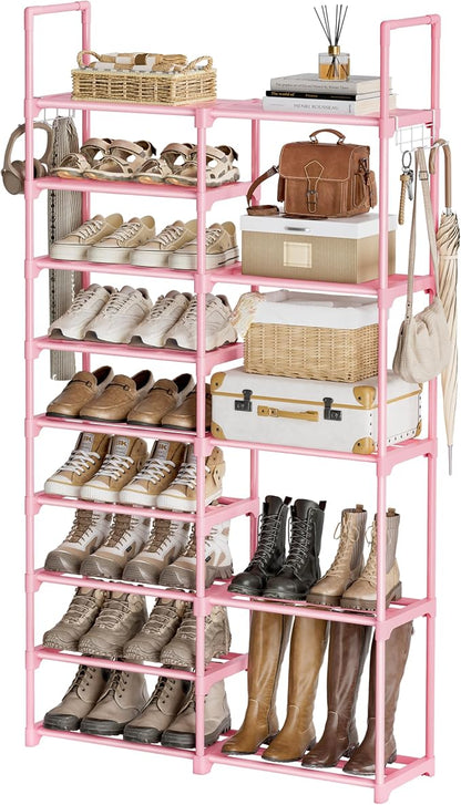 WOWLIVE 9 Tier 2-Column Shoe Rack, 30-35 Pairs Stackable Pink | Compact 33.75in by WOWLIVE