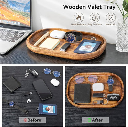 Acacia Oval Wooden Valet Tray for Men Women, Acacia Wood Serving Tray Key Dump - Image 3