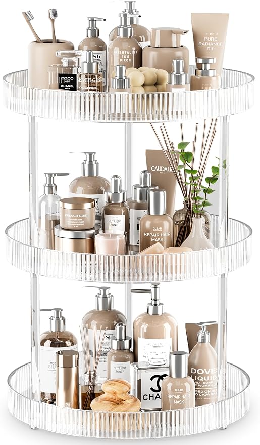3 Tier Lazy Susan Bathroom Countertop Organizer, 360° Clear Rotating Makeup by Acina