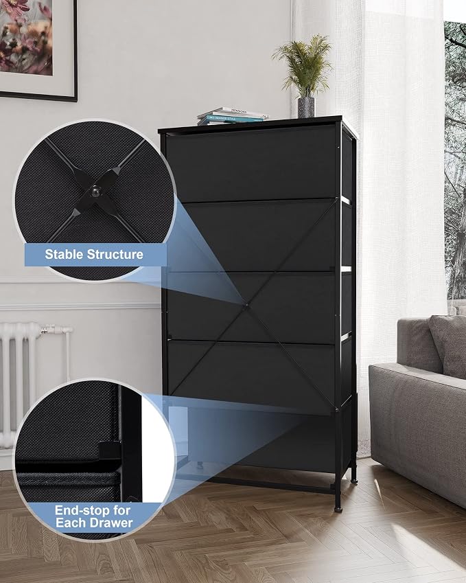 Tall Dresser, Wide Vertical Fabric Storage Organizer, 5 Drawers | Sturdy Steel - Image 7
