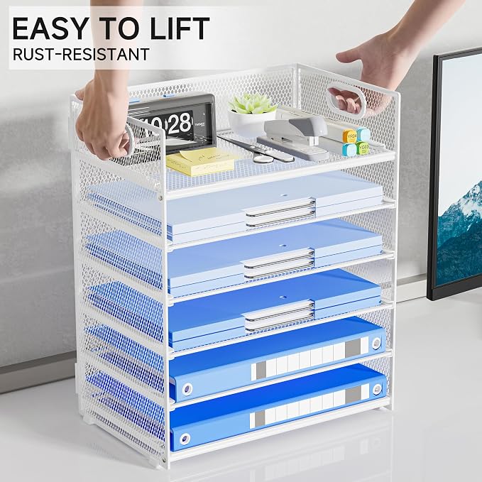 Paper Organizer for Desk with Handle, 6-Tier | Metal Mesh File Organizer - Image 3