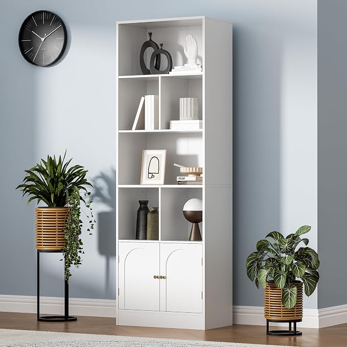 71" Tall Bookshelf with 6 Cubes and 2 Doors, 4-Tier Bookshelf, Open Shelf - Image 3