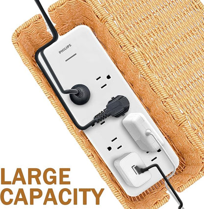 Cable Management Box, Handmade Imitation Rattan Cord Cable Organizer, Open - Image 4