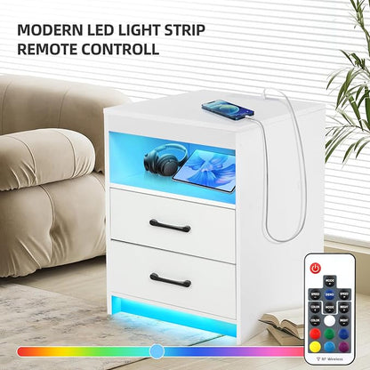 Night Stand with Charging Station and Ambient Light, LED Nightstand with USB-C - Image 6