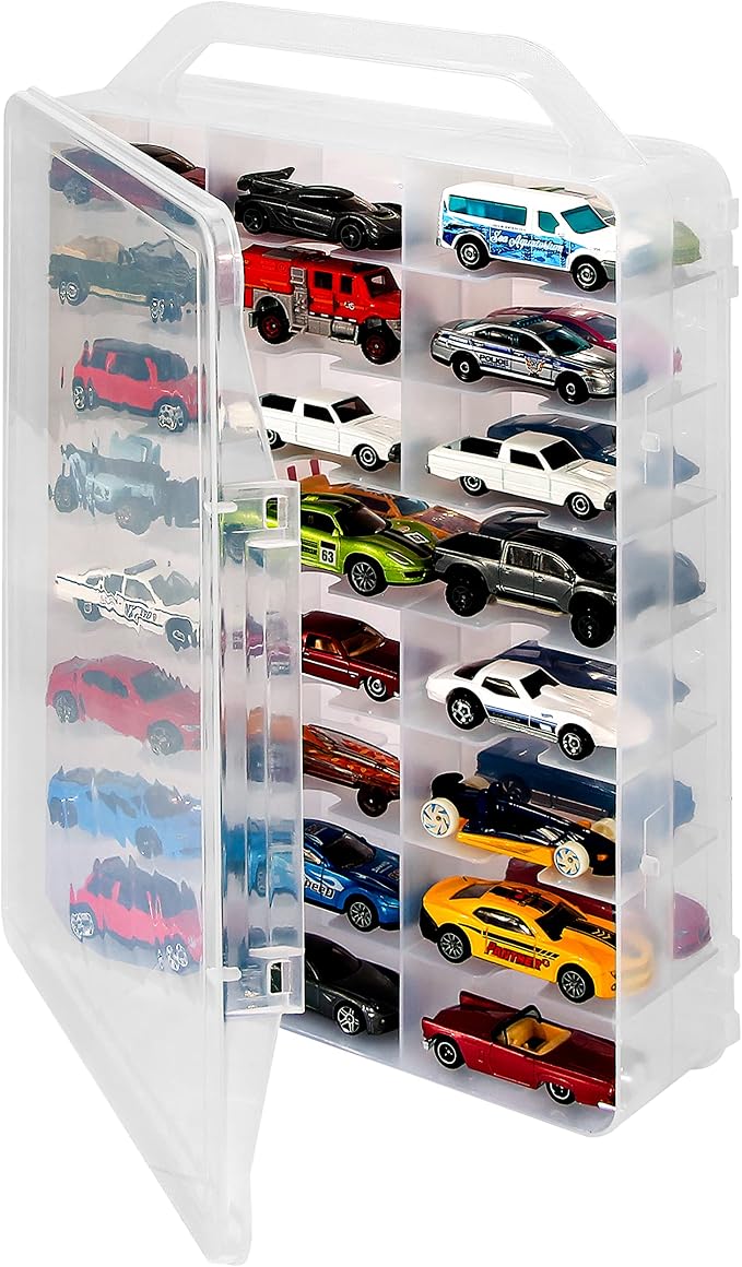Double Sided Storage Case for 48 Toy Cars, Matchbox Cars, Portable Transparent - Image 2