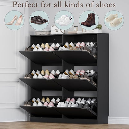 BORNOON Shoe Cabinet with 6 Flip Drawers, Slim Narrow Shoe Storage Cabinet - Image 4