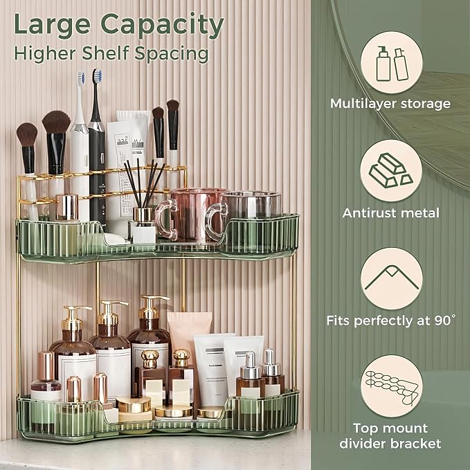 BEFSOP Corner Bathroom Counter Organizer, Upgraded 2-Tier Makeup Organizer - Image 5