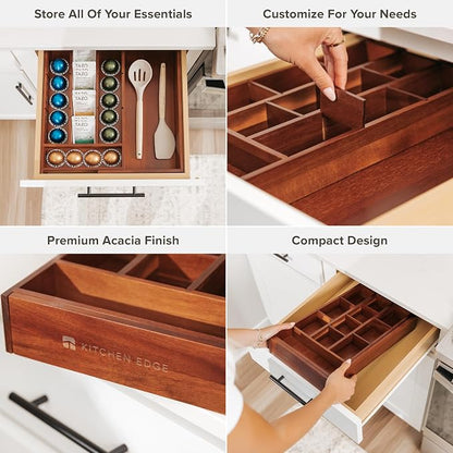 KitchenEdge Acacia Tea Bag and Coffee Pod Kitchen Drawer Organizer, Expandable - Image 3