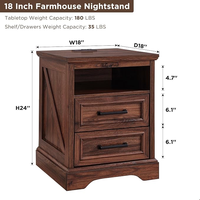 ACCOHOHO 18" Farmhouse Nightstand Set of 2 - Image 2