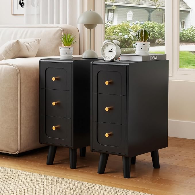 Small Nightstand Set of 2, Narrow Nightstand Slim Couch Side Table by MAHYIZYI-SimpleFashionable