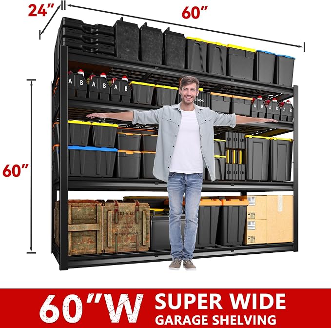 REIBII 60" W Garage Shelving, 4 Tier Storage Shelves Heavy Duty, 2500LBS - Image 2