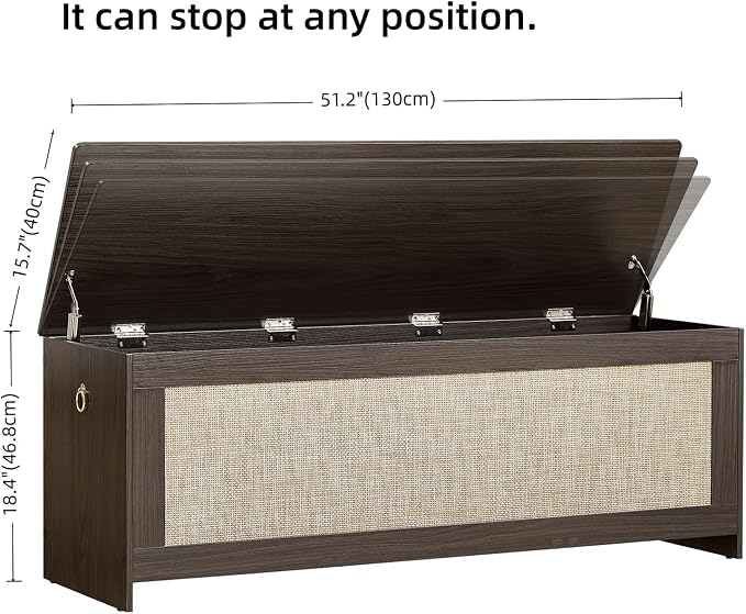51.2" Storage Chest, Obsidian Black | Extra Large, Rattan Storage Bench - Image 3