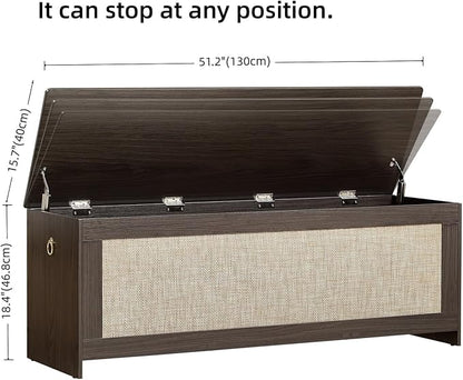 51.2" Storage Chest, Obsidian Black | Extra Large, Rattan Storage Bench - Image 3