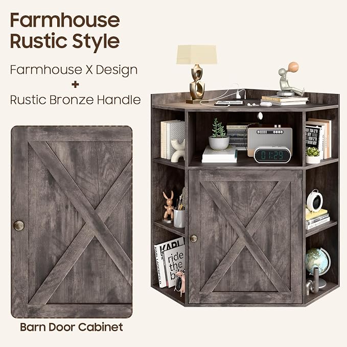 Corner Storage Cabinet, Farmhouse Corner Bookshelf - Image 8