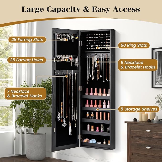 Giantex Wall or Door Mounted Jewelry Cabinet - Image 4