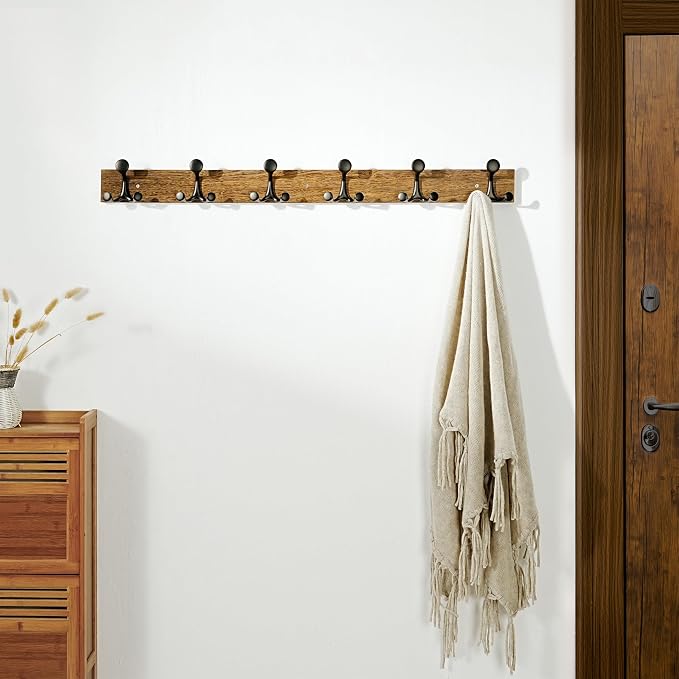 SKOLOO 39-Inch Wood Burnt Coat Rack Wall Mount - Image 3