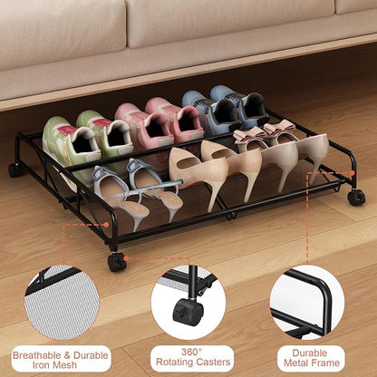 Under Bed Shoe Storage Organizer, 2 Pack Metal Mesh Under Bed Storage Containers - Image 7